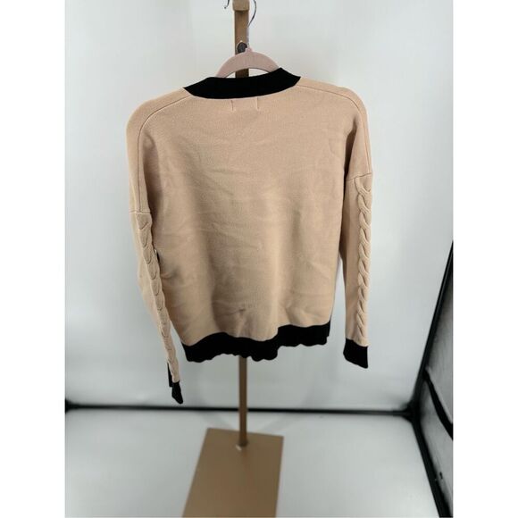 Monrow black tan color block cardigan with sleeve detail size medium old money - Picture 6 of 14